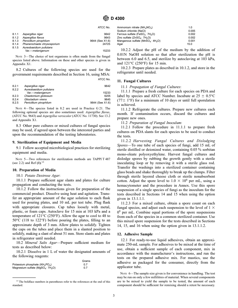 ASTM D4300-98a - Standard Test Methods for Ability of Adhesive Films to Support or Resist the Growth of Fungi