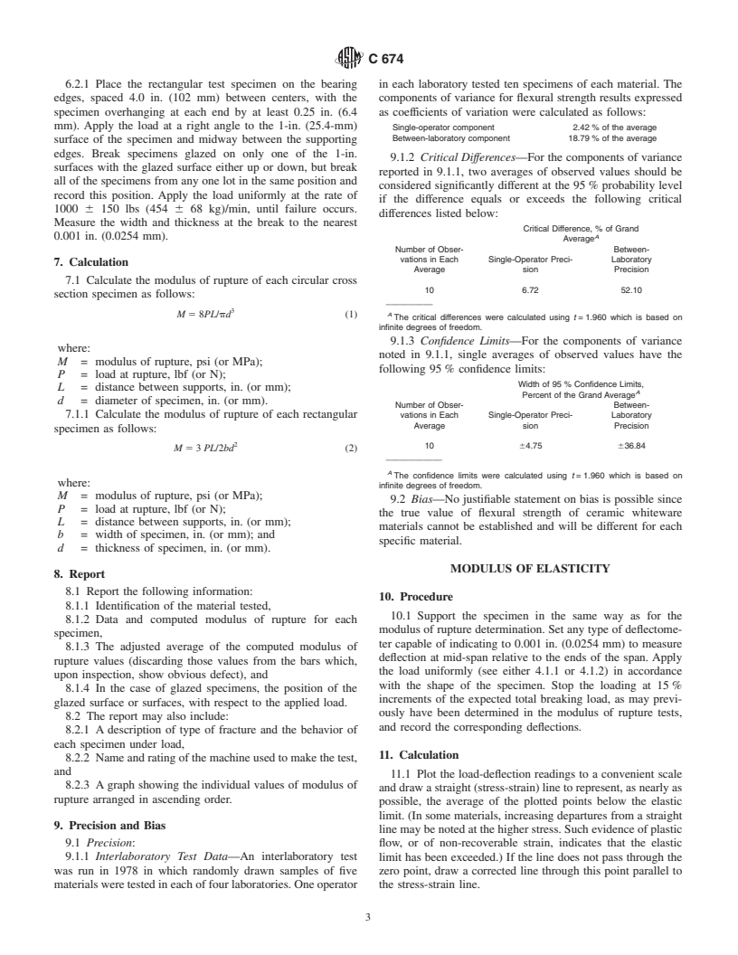 ASTM C674-88(1999) - Standard Test Methods for Flexural Properties of Ceramic Whiteware Materials