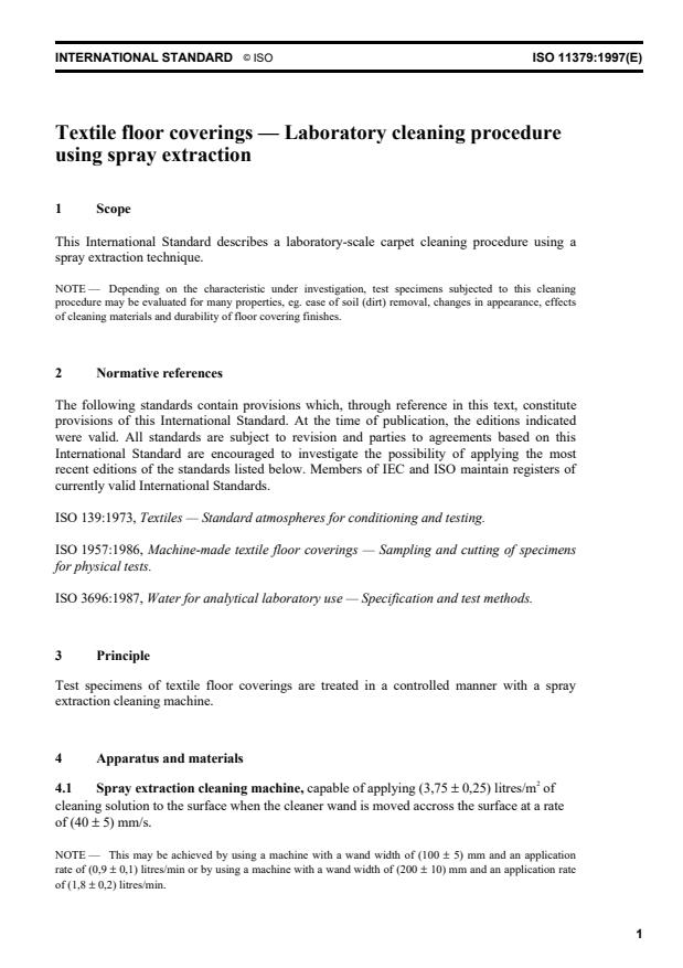 ISO 11379:1997 - Textile floor coverings -- Laboratory cleaning procedure using spray extraction