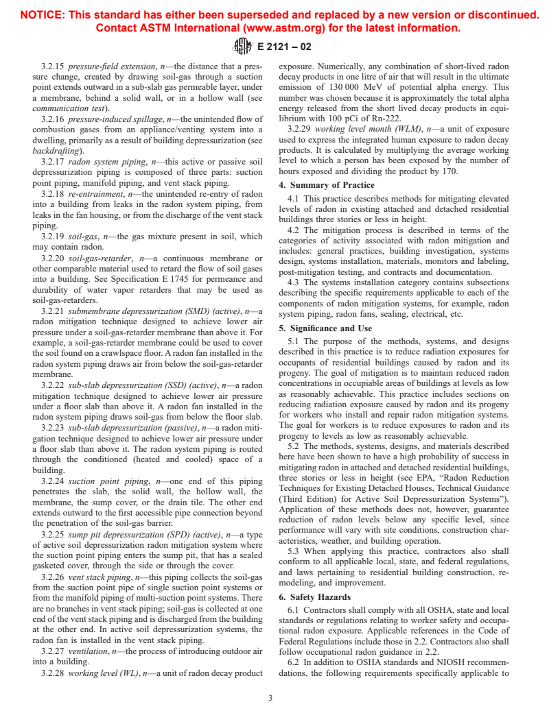 ASTM E2121-02 - Standard Practice for Installing Radon Mitigation Systems in Existing Low-Rise Residential Buildings