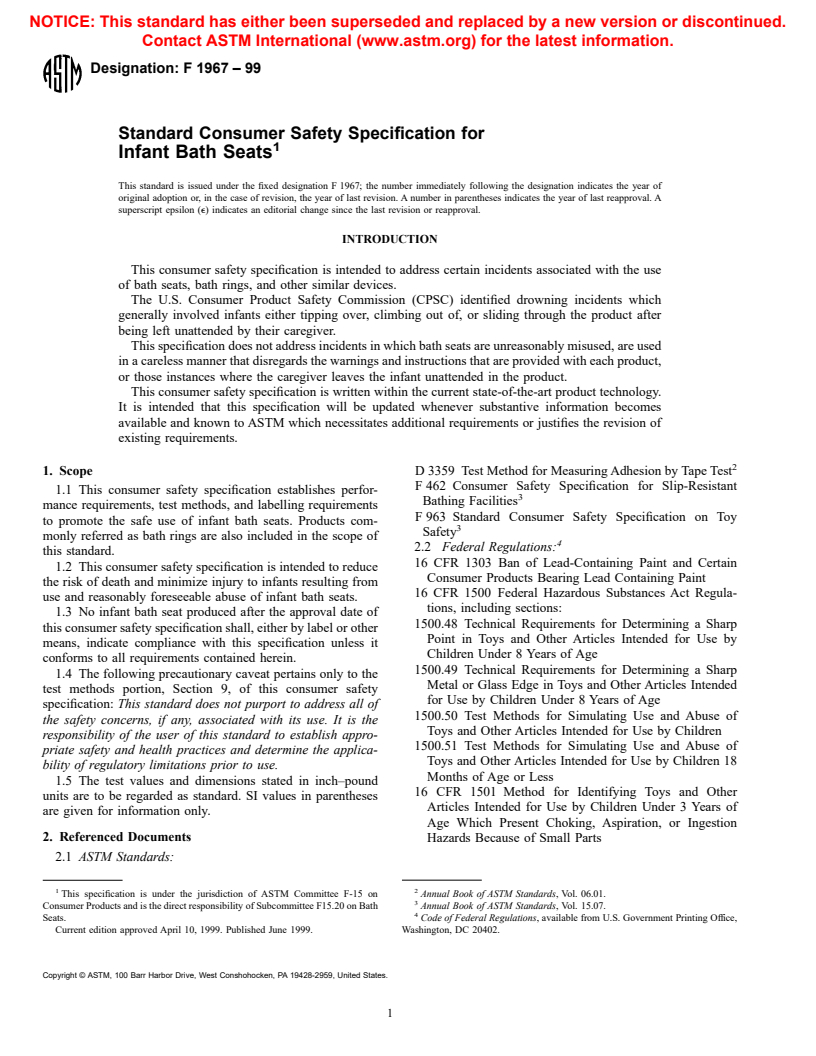 ASTM F1967-99 - Standard Consumer Safety Specification for Infant Bath Seats