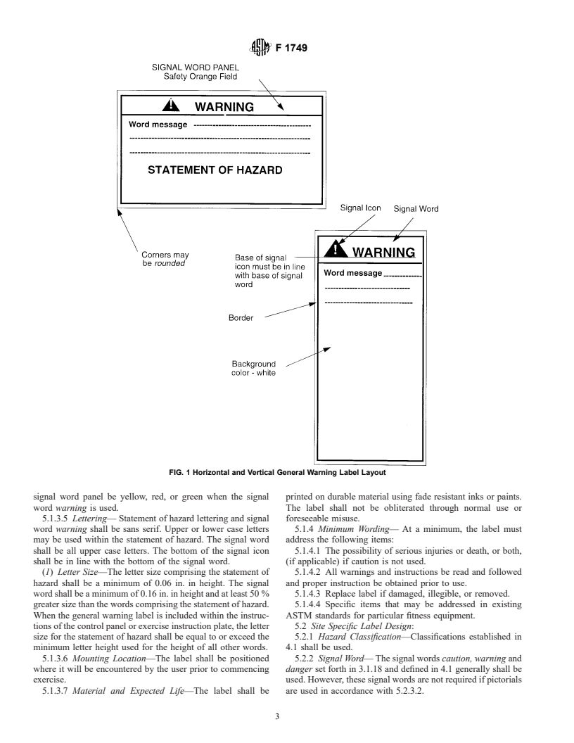 ASTM F1749-96 - Standard Specification for Fitness Equipment and Fitness Facility Safety Signage and Labels