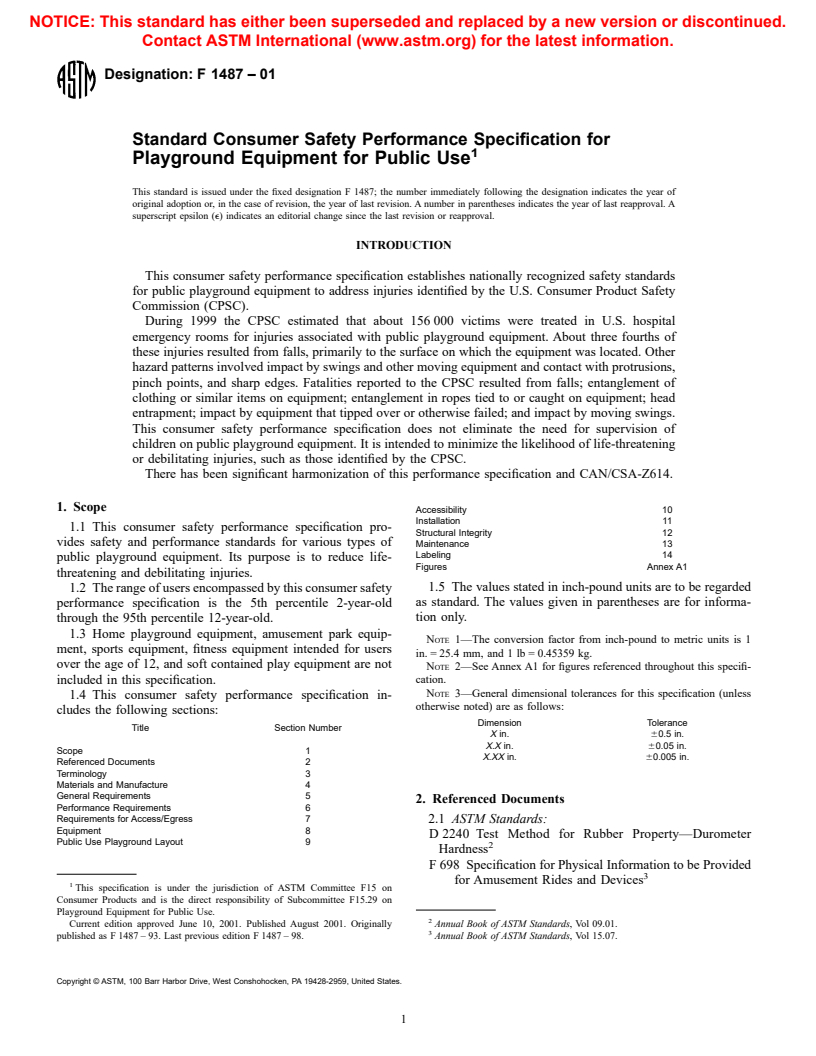 ASTM F1487-01 - Standard Consumer Safety Performance Specification for Playground Equipment for Public Use