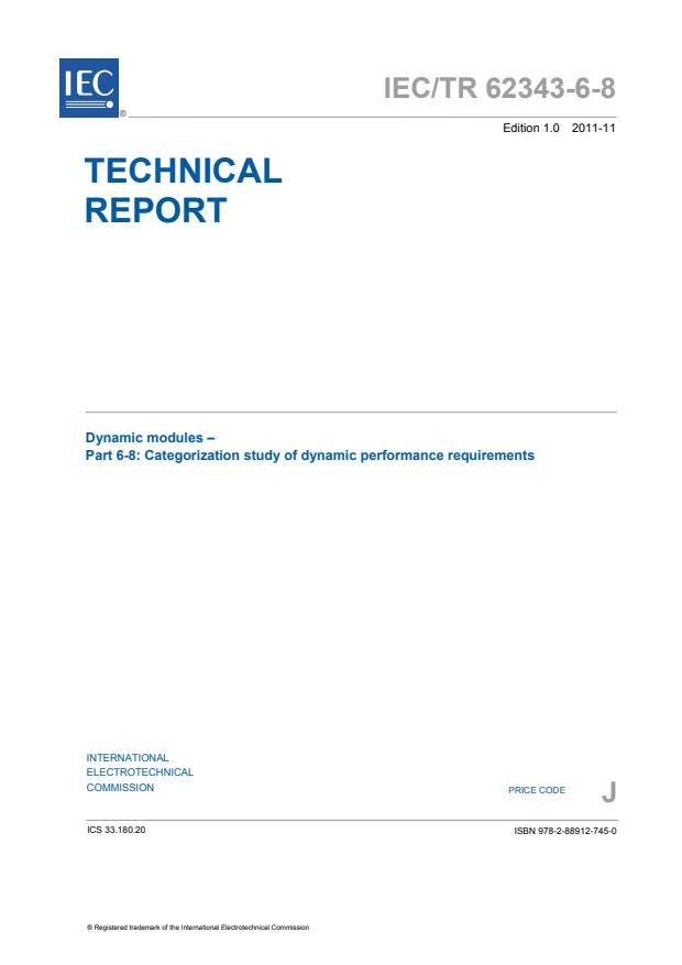 IEC TR 62343-6-8:2011 - Dynamic modules - Part 6-8: Categorization study of dynamic performance requirements