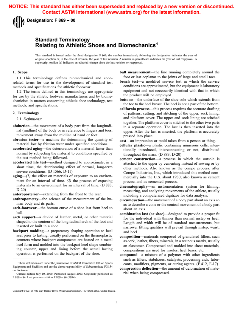 ASTM F869-00 - Standard Terminology Relating to Athletic Shoes and Biomechanics