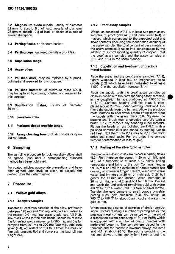 ISO 11426:1993 ISO 11426:1993 - Determination of gold in gold jewellery alloys -- Cupellation method (fire assay) - Page 4 preview