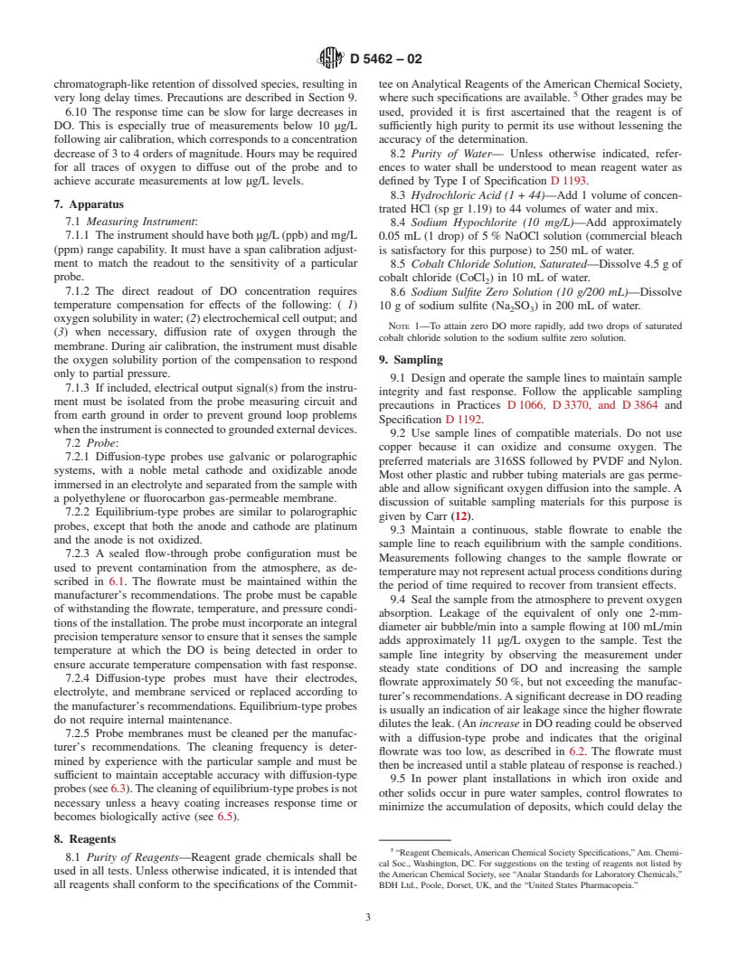 ASTM D5462-02 - Standard Test Method for On-Line Measurement of Low-Level Dissolved Oxygen in Water