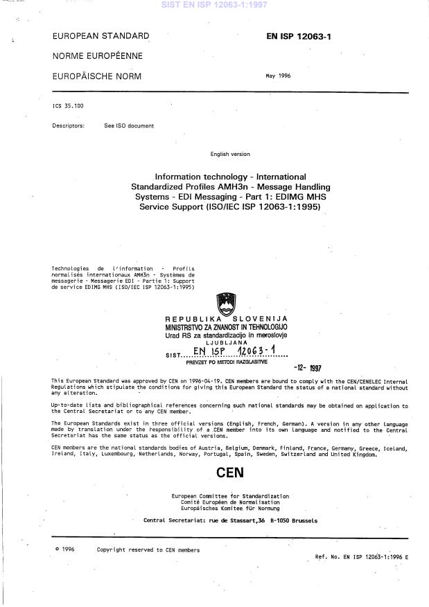EN ISP 12063-1:1997