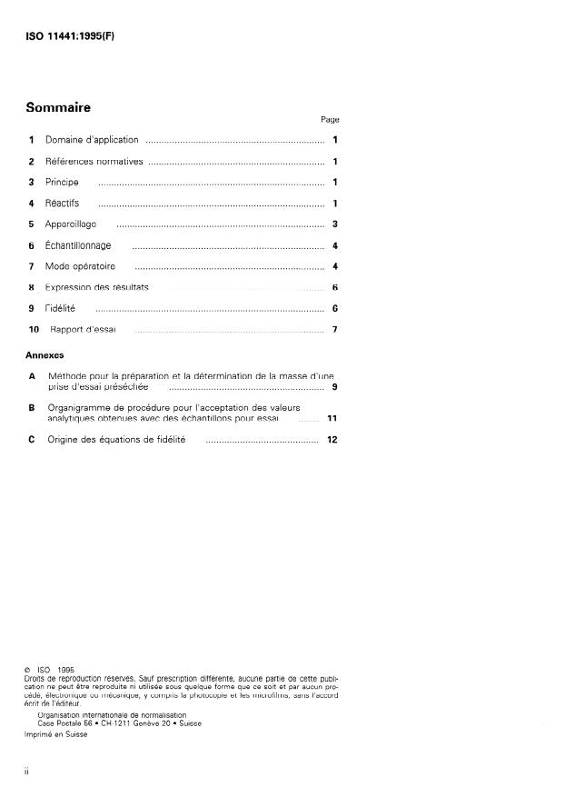 ISO 11441:1995 ISO 11441:1995 - Concentrés sulfurés de plomb -- Dosage du plomb -- Titrage en retour de l'EDTA apres précipitation du sulfate de plomb - Page 2 preview