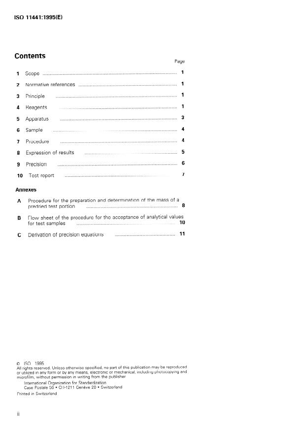 ISO 11441:1995 ISO 11441:1995 - Lead sulfide concentrates -- Determination of lead content -- Back titration of EDTA after precipitation of lead sulfate - Page 2 preview
