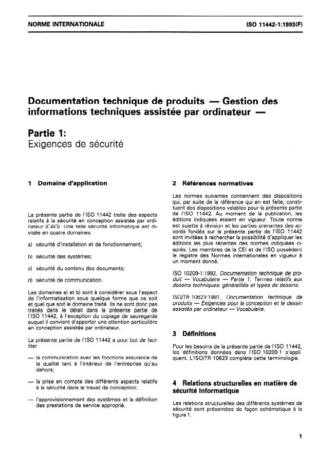ISO 11442-1:1993 - Documentation technique de produits -- Gestion des informations techniques assistée par ordinateur
