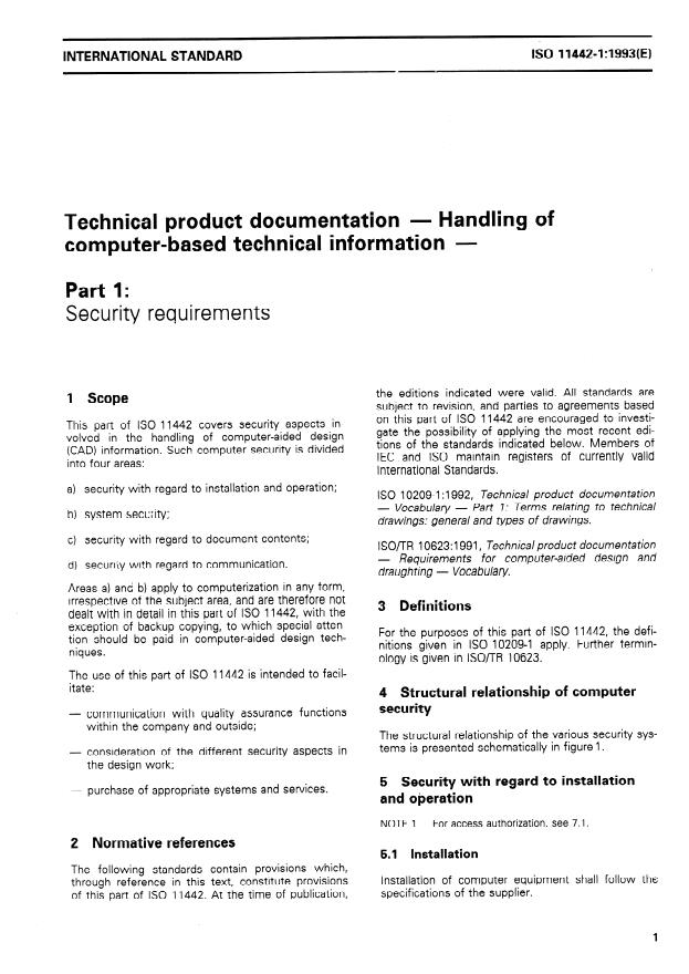 ISO 11442-1:1993 - Technical product documentation -- Handling of computer-based technical information