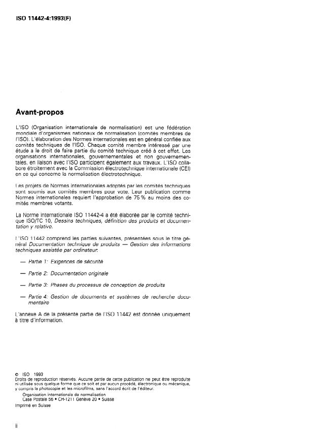 ISO 11442-4:1993 ISO 11442-4:1993 - Documentation technique de produits -- Gestion des informations techniques assistée par ordinateur - Page 2 preview