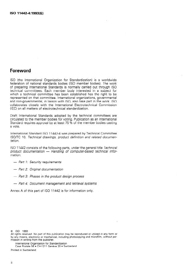 ISO 11442-4:1993 ISO 11442-4:1993 - Technical product documentation -- Handling of computer-based technical information - Page 2 preview