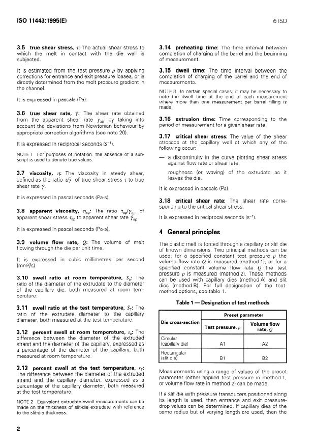 ISO 11443:1995 ISO 11443:1995 - Plastics -- Determination of the fluidity of plastics using capillary and slit-die rheometers - Page 4 preview