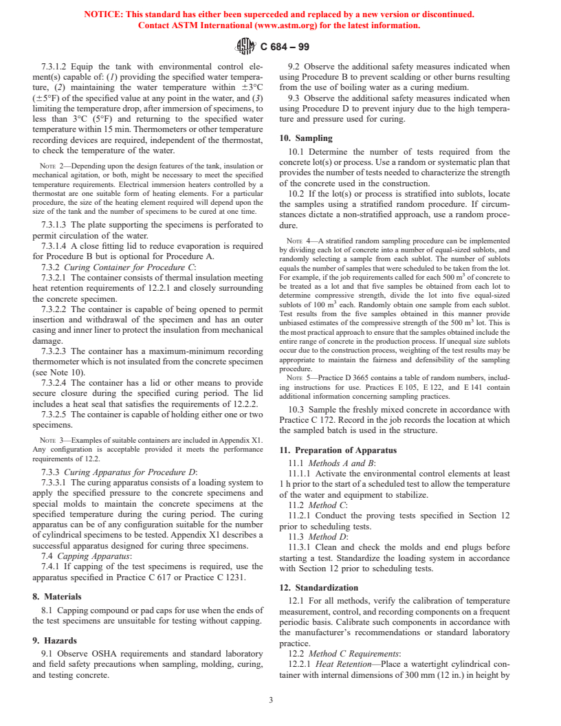 ASTM C684-99 - Standard Test Method for Making, Accelerated Curing, and Testing Concrete Compression Test Specimens