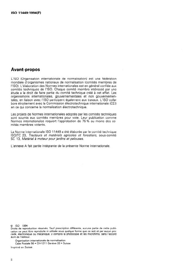 ISO 11449:1994 ISO 11449:1994 - Motoculteurs a conducteur a pied -- Définitions, exigences de sécurité et méthodes d'essai - Page 2 preview