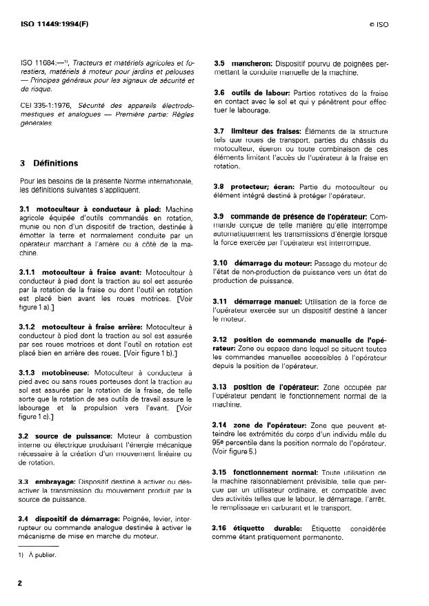 ISO 11449:1994 ISO 11449:1994 - Motoculteurs a conducteur a pied -- Définitions, exigences de sécurité et méthodes d'essai - Page 4 preview