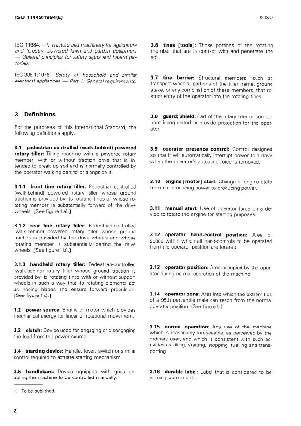 ISO 11449:1994 ISO 11449:1994 - Walk-behind powered rotary tillers -- Definitions, safety requirements and test procedures - Page 4 preview