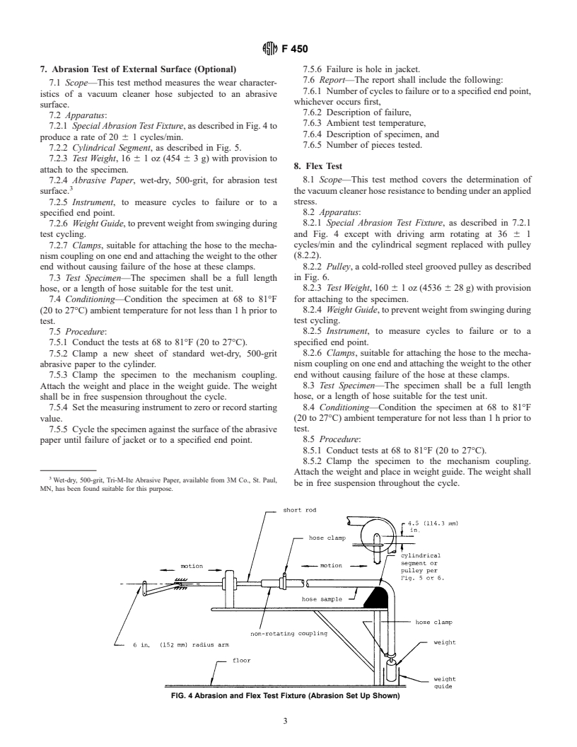 ASTM F450-96 - Standard Test Methods for Vacuum Cleaner Hose&#8212;Durability and Reliability (Plastic Wire Reinforced)