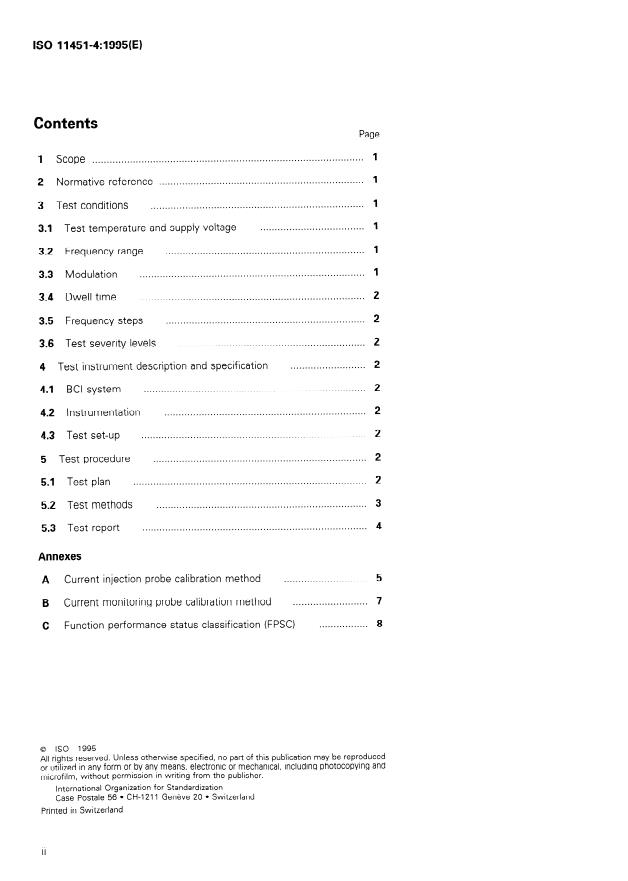 ISO 11451-4:1995 ISO 11451-4:1995 - Road vehicles -- Electrical disturbances by narrowband radiated electromagnetic energy -- Vehicle test methods - Page 2 preview
