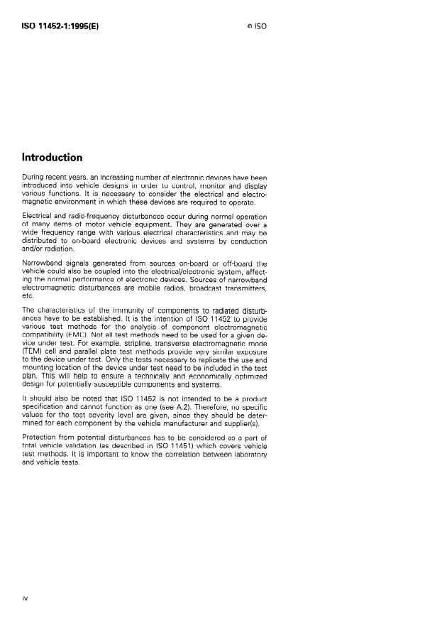 ISO 11452-1:1995 ISO 11452-1:1995 - Road vehicles -- Electrical disturbances by narrowband radiated electromagnetic energy -- Component test methods - Page 4 preview
