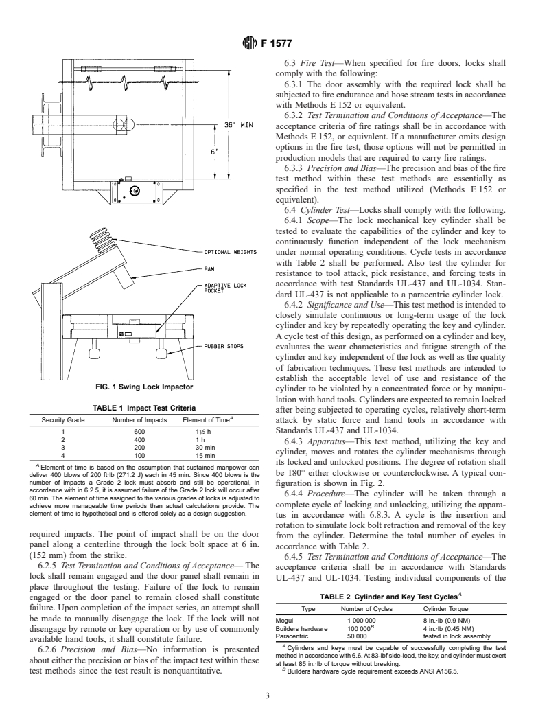 ASTM F1577-96 - Standard Test Methods for Detention Locks for Swinging Doors
