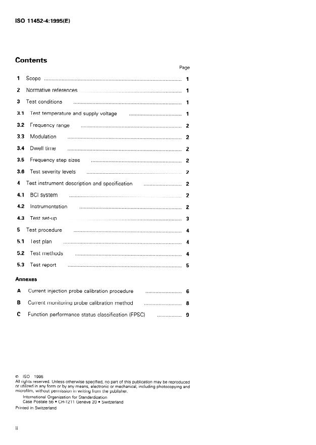 ISO 11452-4:1995 ISO 11452-4:1995 - Road vehicles -- Electrical disturbances by narrowband radiated electromagnetic energy -- Component test methods - Page 2 preview