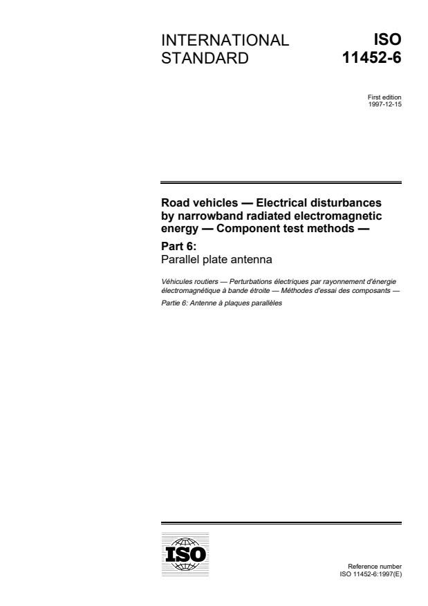 ISO 11452-6:1997 - Road vehicles -- Electrical disturbances by narrowband radiated electromagnetic energy -- Component test methods