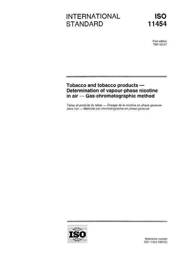 ISO 114541997 Tobacco and tobacco products — Determination of vapour