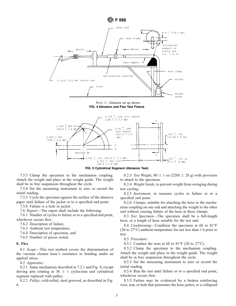 ASTM F595-96 - Standard Test Methods for Vacuum Cleaner Hose&#8212;Durability and Reliability (All-Plastic Hose)