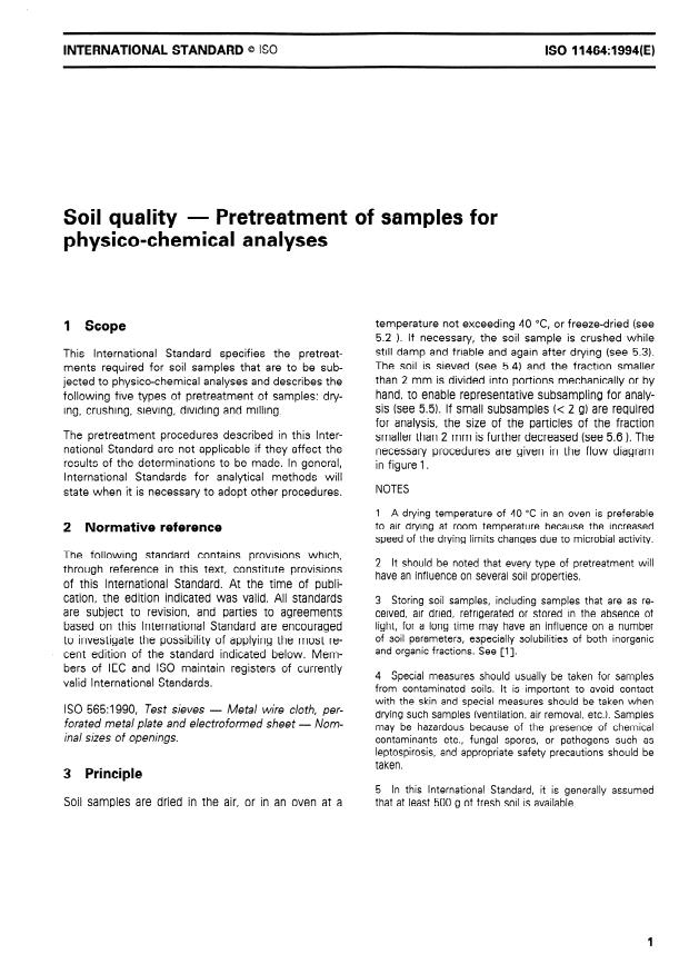 ISO 11464:1994 - Soil quality -- Pretreatment of samples for physico-chemical analyses