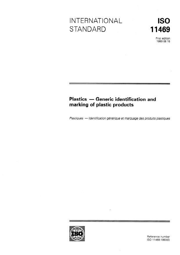 ISO 11469:1993 - Plastics -- Generic identification and marking of plastic products