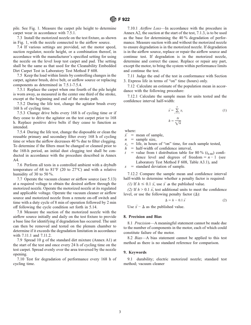 ASTM F922-95 - Standard Test Method for Motor Life Evaluation of an Electric Motorized Nozzle