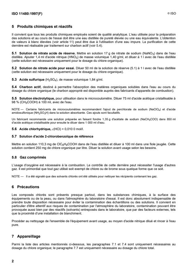 ISO 11480:1997 ISO 11480:1997 - Pâtes, papier et carton -- Dosage du chlore total et du chlore lié aux matieres organiques - Page 4 preview