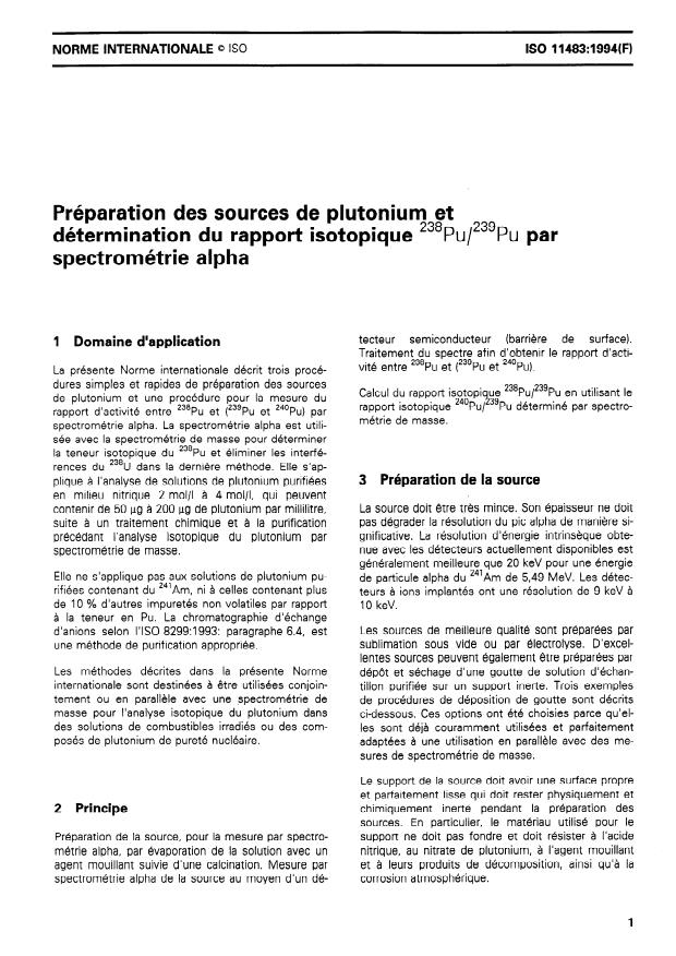 Iso 11483 1994 Preparation Of Plutonium Sources And Determination Of 238pu 239pu Isotope Ratio By