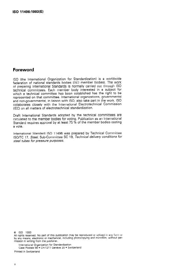 ISO 11496:1993 ISO 11496:1993 - Seamless and welded steel tubes for pressure purposes -- Ultrasonic testing of tube ends for the detection of laminar imperfections - Page 2 preview