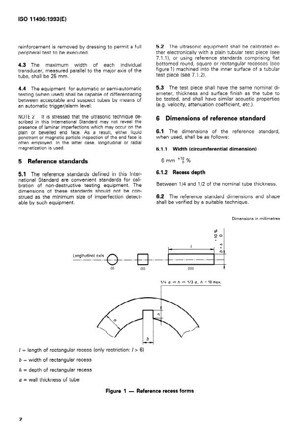 ISO 11496:1993 ISO 11496:1993 - Seamless and welded steel tubes for pressure purposes -- Ultrasonic testing of tube ends for the detection of laminar imperfections - Page 4 preview