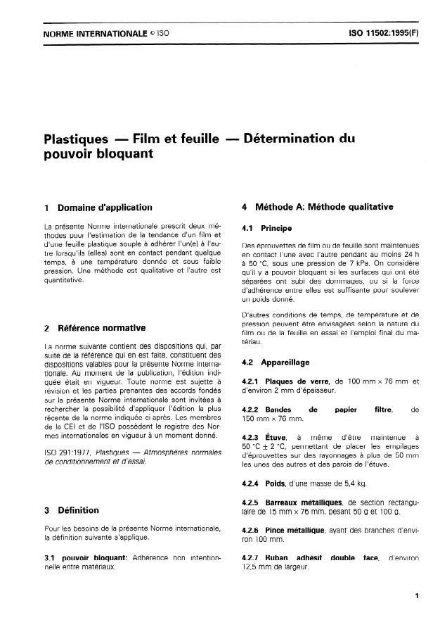 ISO 11502:1995 - Plastiques -- Film et feuille -- Détermination du pouvoir bloquant