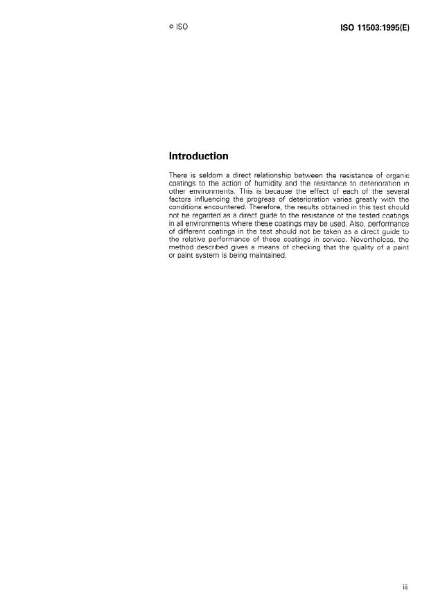 ISO 11503:1995 - Paints and varnishes -- Determination of resistance to humidity (intermittent condensation)