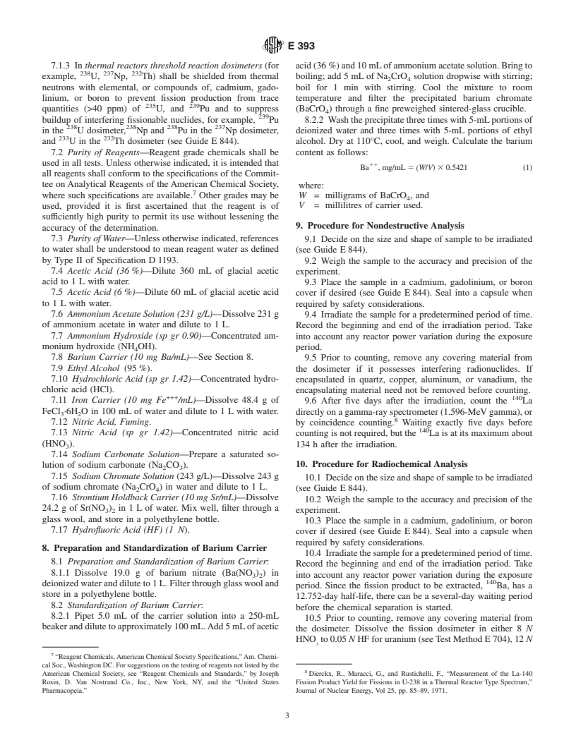 ASTM E393-96(2002) - Standard Test Method for Measuring Reaction Rates by Analysis of Barium-140 From Fission Dosimeters