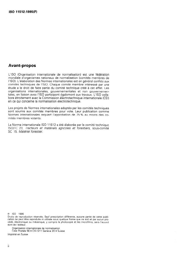 ISO 11512:1995 ISO 11512:1995 - Matériel forestier -- Machines spécifiques sur chenilles -- Criteres de performance des dispositifs de freinage - Page 2 preview