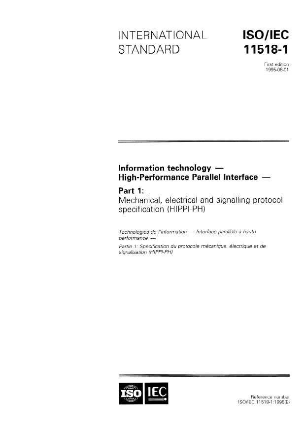 ISO/IEC 11518-1:1995 - Information technology -- High-Performance Parallel Interface