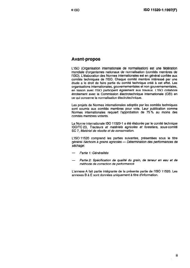 ISO 11520-1:1997 - Séchoirs a grains agricoles -- Détermination des performances de séchage