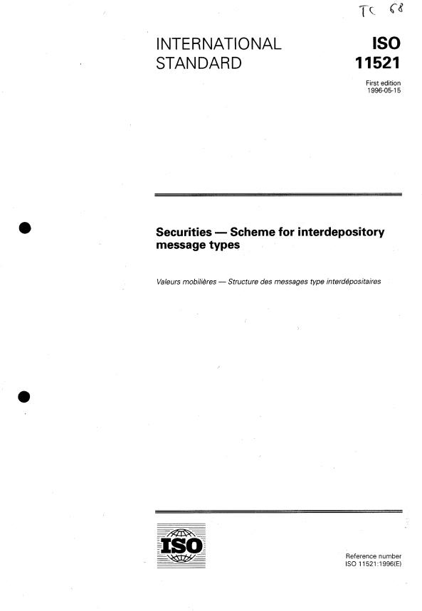 ISO 11521:1996 - Securities -- Scheme for interdepository message types
