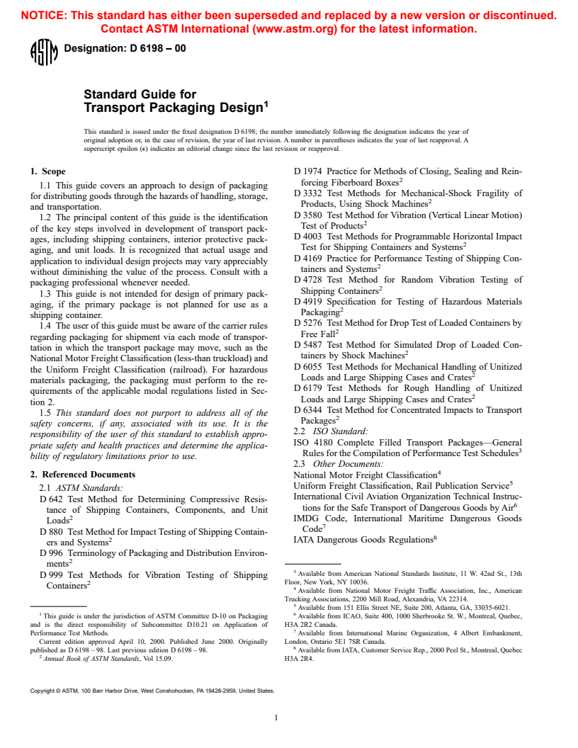 ASTM D6198-00 - Standard Guide for Transport Packaging Design