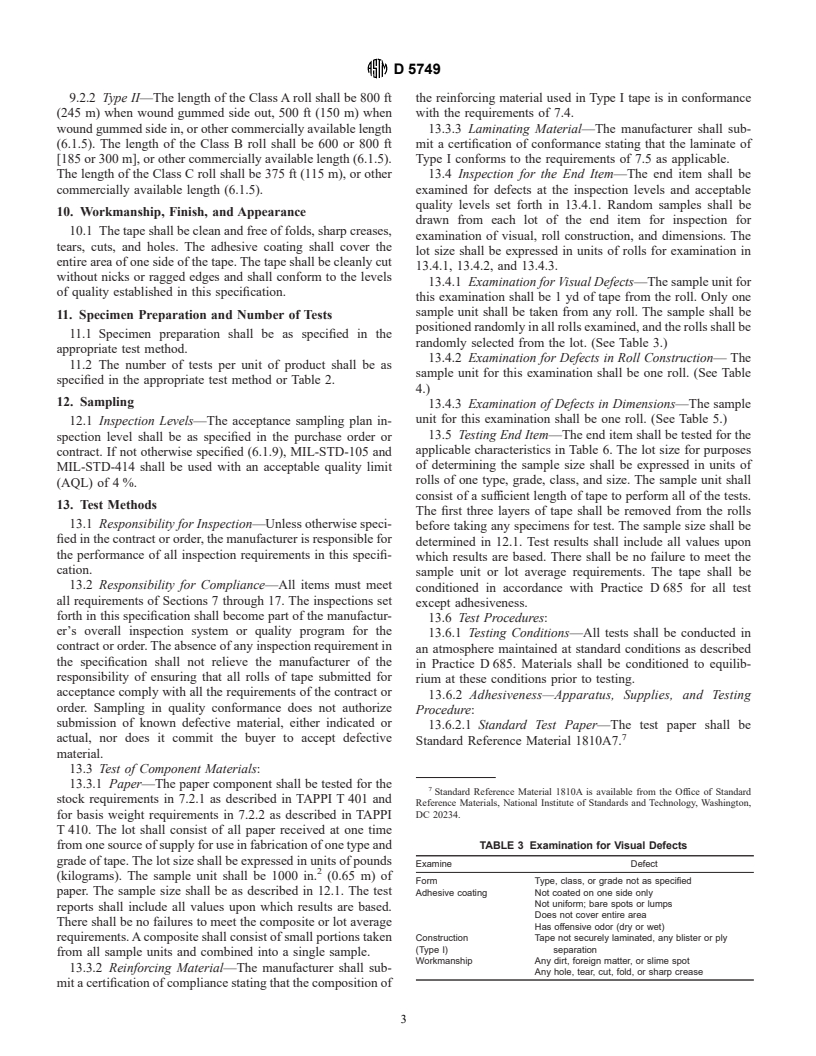 ASTM D5749-95(2001) - Standard Specification for Reinforced and Plain Gummed Tape for Sealing and Securing