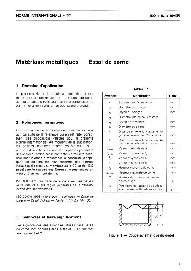 ISO 11531:1994 - Matériaux métalliques -- Essai de corne