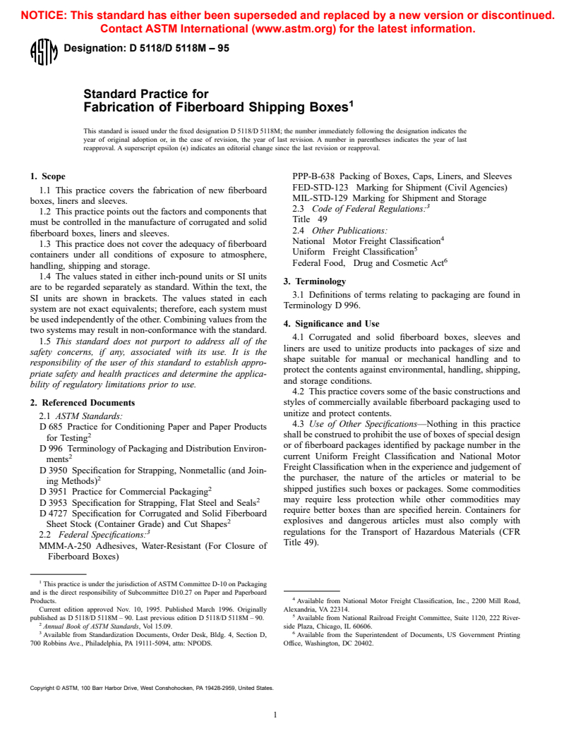 ASTM D5118/D5118M-95 - Standard Practice for Fabrication of Fiberboard Shipping Boxes