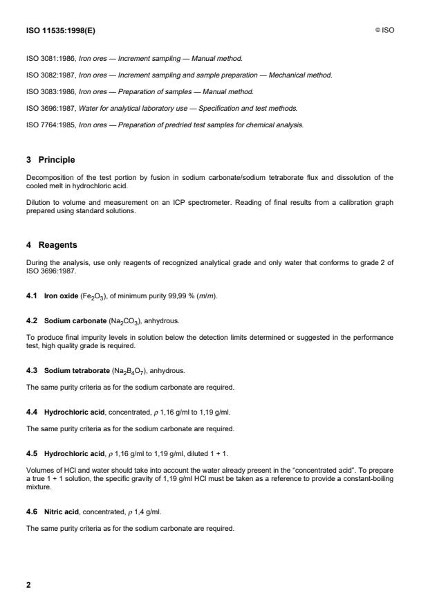 ISO 11535:1998 ISO 11535:1998 - Iron ores -- Determination of various elements -- Inductively coupled plasma atomic emission spectrometric method - Page 4 preview